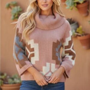 Sundance BNWT Women's Pink and Brown Geometric Sweater BNWT